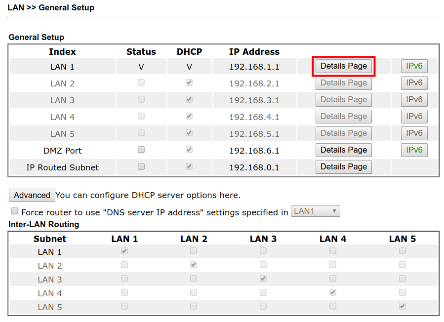 a screenshot of DrayOS LAN subnet list